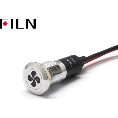 FILN 12mm Car dashboard fan symbol led red yellow white blue green 12v led indicator light with 20cm cable