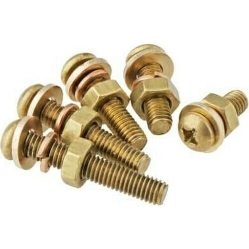 2Sets M5 M6 H62 brass cross round head screw nut set flat washer spring washer