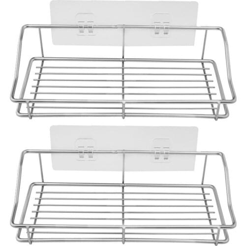 2Pcs Bathroom Shelf No-Drilling Wall Mounted Kitchen Organizer Storage Rack Non-Perforated Non-Marking Sticker Bathroom Shelf