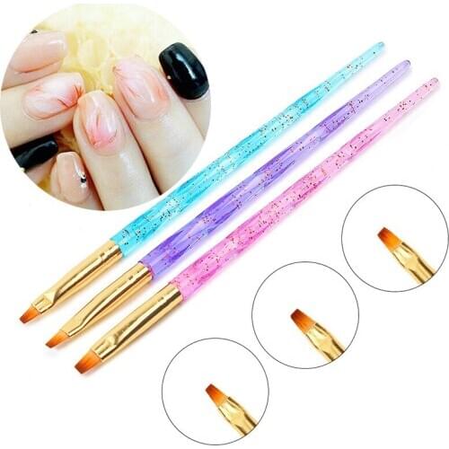 3Pcs/set Flat Painting Drawing Carving Pen Nail Art Brush UV Gel Polish Builder Colorful Handle Pen Design Flower Manicure Tool