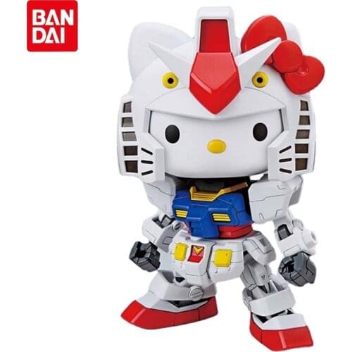 40th Anime Genuine BANDAI GUNDAM SD EX RX-78 Assembly Hello Kitty PVC Action Figure Assembled Toys Kawaii Kids Gift