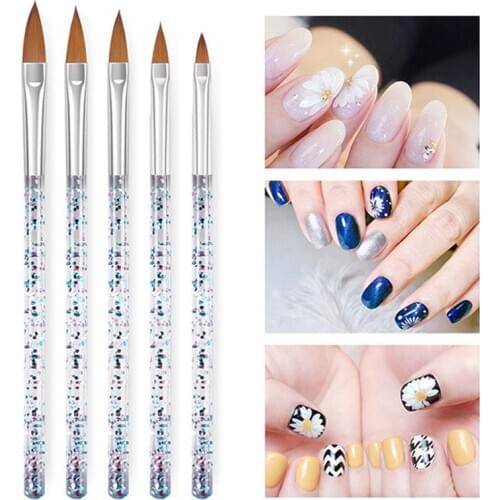 5pcs/set Nail Art Crystal Brush For Nails UV Gel Builder Painting Dotting Pen Carving Tips Professional Manicure Salon Tools