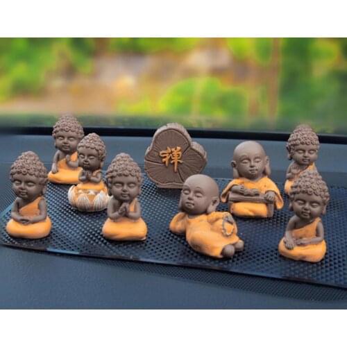 9Pcs/Set Mini Resin Imitation Monk Figurine Miniature DIY Craft Hand Painted Monk Buddha Model Ornament Figurines Home Decor