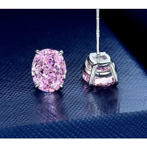 925 Sterling Silver Korean Fashion Cute Pink High Carbon Diamond Stud Earrings For Women Sparkling Charm Wedding Fine Jewelry