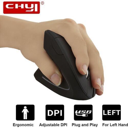 CHYI Left Handed Wireless Vertical Ergonomic Mouse 2.4Ghz Optical Usb Computer Mause Left Hand 6 Button PC LED Mice For Laptop