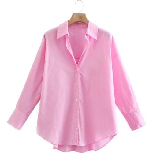 Single Breasted Women Shirt Turn-down Collar Spring Autumn Long Sleeve Candy Color Loose Blouse Office Lady Long Sleeve Blouse