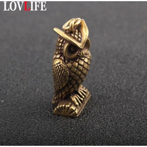 Pure Copper Cute Owl Key Chain Rings Pendant Trinket Retro Brass Animal Figure Car Keychain Hanging Jewelry Children Friend Gift