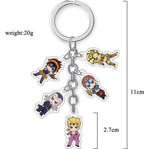 5pcs Anime JoJos Bizarre Adventure VENTO AUREO Goldenwind Figure Cartoon Key chain pendant Fashion jewelry keyring Decoration