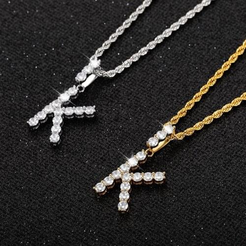Zircon Initial Tennis Letters Pendant Necklaces For Women Gold Silver Color Stainless Steel Rope Chain Letter Alphabet Necklace