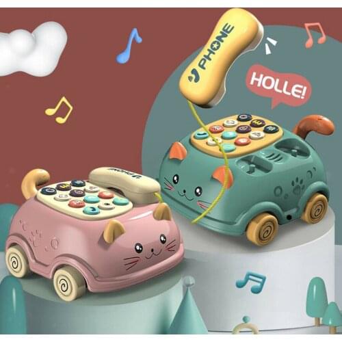 Baby Toy Phone Cartoon Simulated Landline Toddler Phone Drag Function Play Phone with Call,Piano,Music&Light Early Education Toy