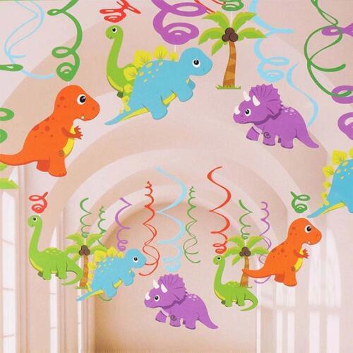 Dinosaur PVC Foil Hanging Swirls Dinosaur Birthday Party Decorations kids Favors Jurassic Dino Ceiling Hanging Garlands Supplies