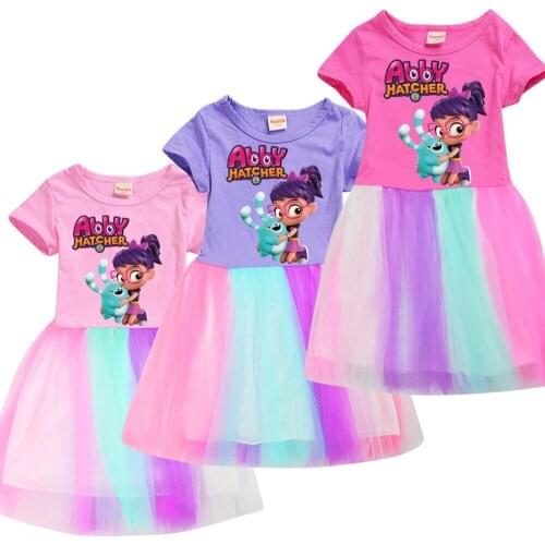 Abby hatcher Clothing Girls Lace Rainbow Dress sets Cartoon Foreign Tide Children Clothes Pretty Princess Pleated Dress For Kids