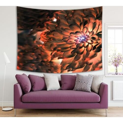 Tapestry Chrysanthemum Summer Blossom Flower Garden Decorative Floral Close-up Photo Printed Orange Brown Beige