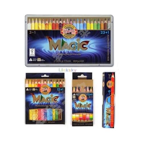 Koh-I-Noor Set of Woodless Coloured MAGIC Pencils 8774 23+1 or 8772 12 Pcs,MAGIC with Special Three-colour Lead ,Art Supplies