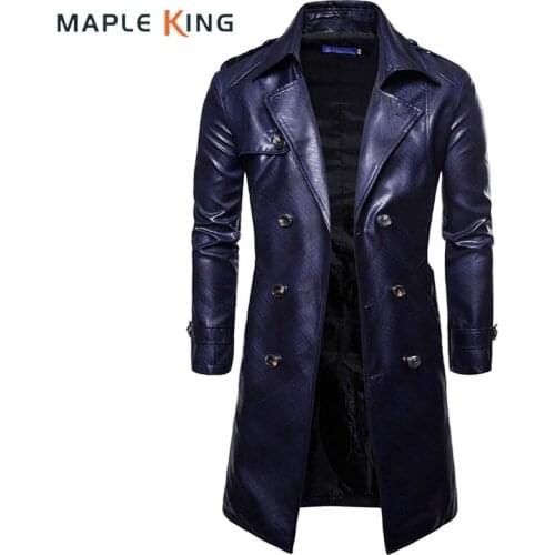 New Motorcycle Leather Jackets Men Playerunknowns Battlegrounds Men Waterproof Fleece Double-breasted Long Trench Jackets XXXL
