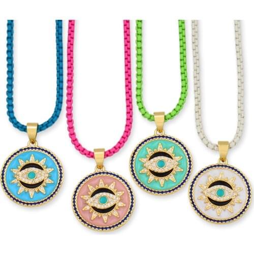 Round Coin Necklace Women Solid Color Pendant Necklaces Turkish Style Evil Eye Trendy Jewelry collar de mal de ojo