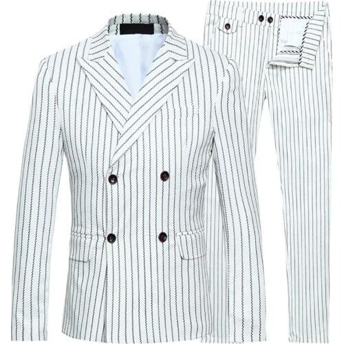 Jackets + Vest + Pants ) Men Suit Men Fashion Boutique Striped Business Casual Suit Three-piece Groom Wedding Dress Suit