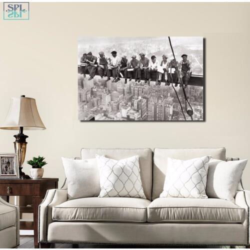 Lunch Atop A Skyscraper Vintage Canvas Painting Worker Poster Hd Print Black and White Wall Art Picture for Modern Bedroom Decor