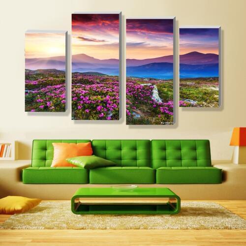 New 4 panel sets beautiful waterfall landscape painting flowers modern pictures on canvas artwork print customized picture