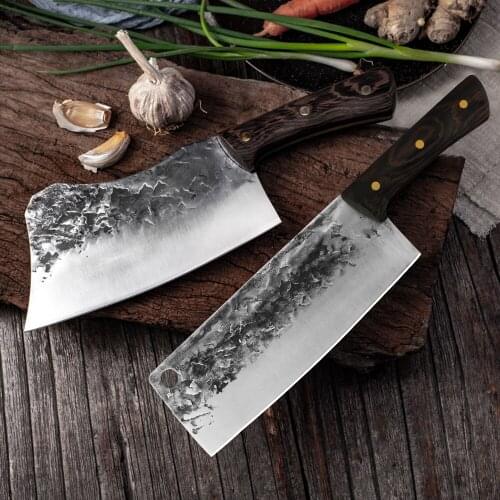 XYj Handmade Forged Kitchen Knives Set 5CR15 MOV Stainless Steel Forging Hammer Knife Meat Bone Vegetables Cleaver Slicing Knife