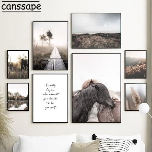 Autumn Landscape Wall Art Poster Mountain Lake Canvas Painting Hay Print Reed Posters Nordic Wall Pictures For Living Room Decor