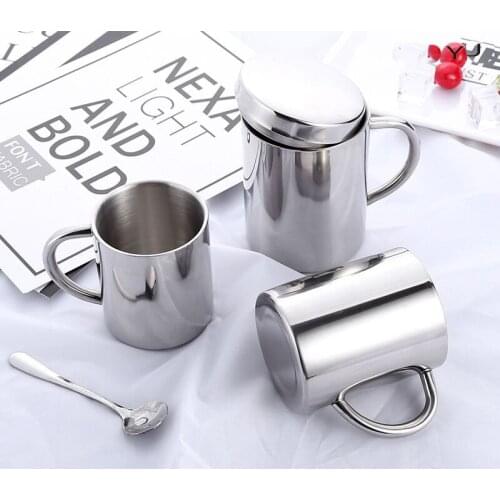 NEW Stainless Steel Double-Layer Mug With Lid Coffee Tea Milk Drinking Cup For Outdoor Camping Home Kitchen Bar Drinkware