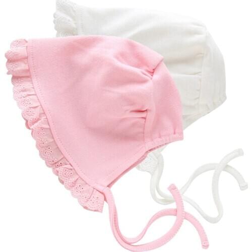 New Spring Autumn Cute Lace Newborn Baby Hat Cotton Sweet Princess Hat Newborn Girls Beanie Lace Up Tire Hat Baby Girls Clothing