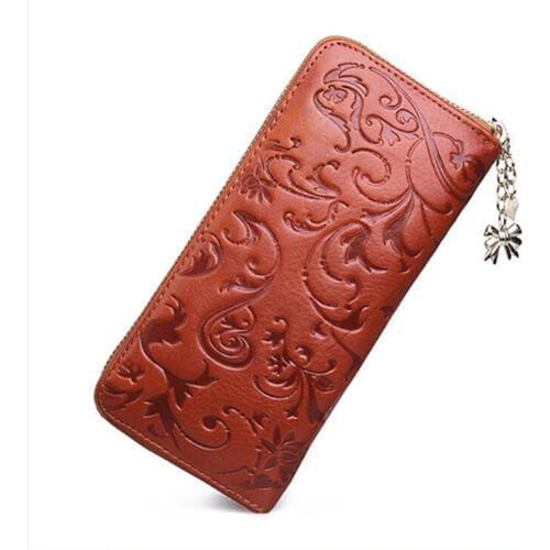 New Fashion Women Coin Purse Genuine Leather Bag Wallet For Women Brand Designer Flower Vintage Wallet Zipper Purse Bag Female