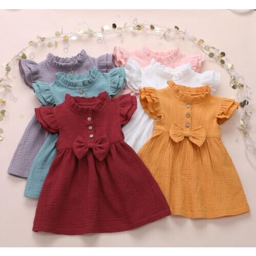 Baby Girl Dresses A-line Dress Toddler Kids Baby Girls Ruffle Solid Linen Elegant Princess Party Dress Clothes 1-6 Years