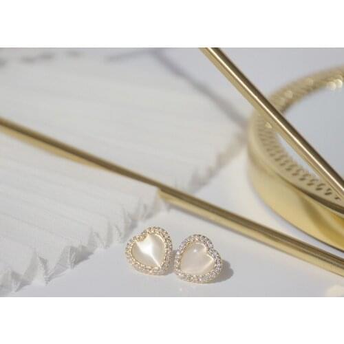 Gold Plated Micro Zircon Heart Stud Earrings For Women Exquisite Opal Stone Simple Fashion Earring Korean New Design Jewelry