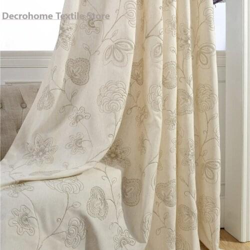 Simple Modern Pastoral American-Style Village Style Curtain Cotton and Linen Embroidered Curtains for Living Room Bedroom