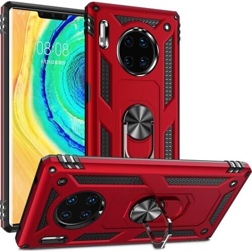 Heavy Duty Car Magnet Shockproof Armor Case For Huawei Mate 30 Pro Cover 360 Ring Stand Holder