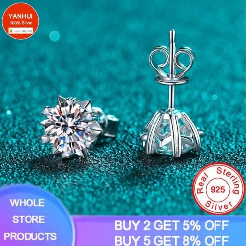 With Certificate Luxury Small Round Stud Earrings Female Silver 925 Jewelry White Zirconia Diamond Wedding Earrings For Women