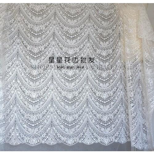 Sequin embroidered mesh gauze lace fabric wedding dress handmade diy fabric diy high grade clothing accessories white