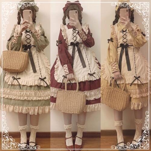 Japanese sweet lolita dress vintage bandage lace bowknot peter pan collar victorian dress kawaii girl gothic lolita op loli cos