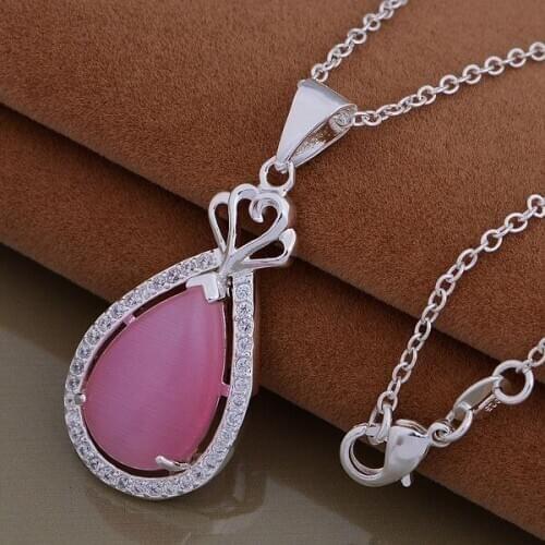GY-AN770 Bijouterie Silver Plated Fashion Jewelry Blue + Pink AAA Zircon Stone Crystal Pendant & Necklace Valentines Day Gifts