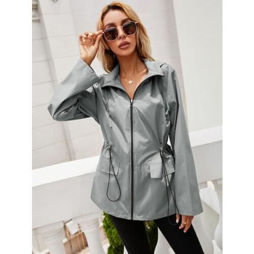 Autumn new windbreaker jacket ladies hooded zipper waist outdoor sports windbreaker mountaineering jacket jacket jacket women