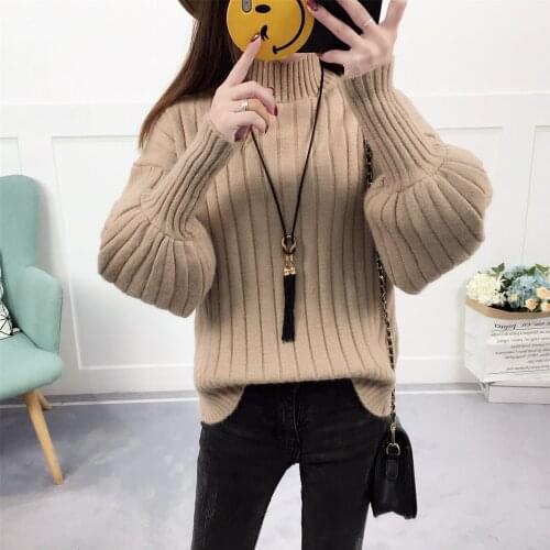 Sweater Turtleneck 2021 Solid Color Lantern Sleeve Female Autumn Winter Knit Hot Sell Women Sweter Sweaters Vestidos LXJ670