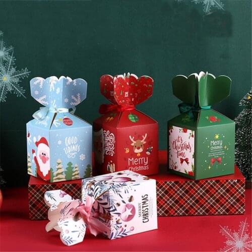 1/5pcs Christmas Candy Gift Boxes Bag Apple Gift Packaging Boxes Xmas Tree Cookie Wrapping Bags Merry Christmas Guest Party Deco