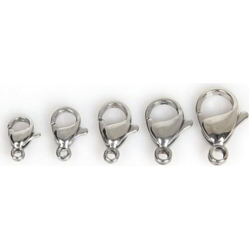 10pcs 6x9/6.5x10/7x12/8x13/9x15mm Stainless Steel Lobster Clasps Hooks For Jewelry Making Bracelet Necklace DIY Jewelry Findings