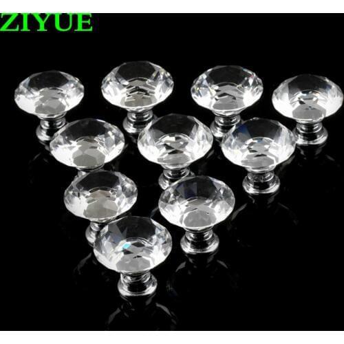 2pcs/lot Free Shipping Crystal Glass 30mm Diamond Shape Knob Cupboard Drawer Pull Handle Brand New