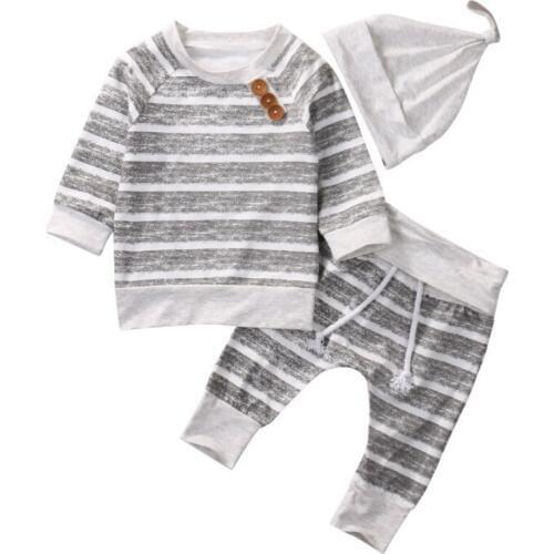 3Pcs/Set ! Baby Clothing Sets Autumn Baby Boys Clothes Infant Newborn Striped Tops T-shirt+ Leggings Pant + hat 3pcs Outfits Set