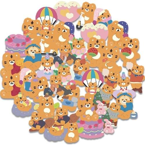 50Pcs/Pack Cute Cartoon Tiger Animal Waterproof Sticker Pvc Diary Sticker Scrapbook Decoration Children Stationery Stickers Gift