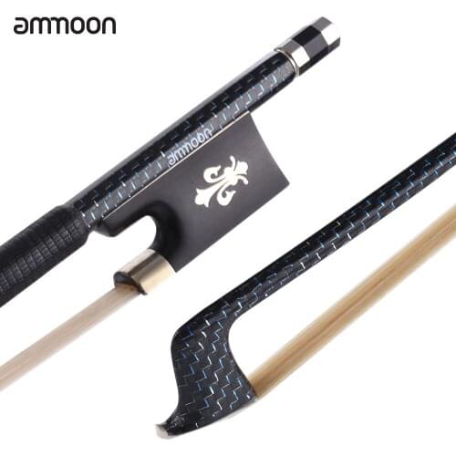 Ammoon Well Balanced 4/4 Violin Fiddle Bow Braided Carbon Fiber Round Stick Exquisite Horsehair Ebony