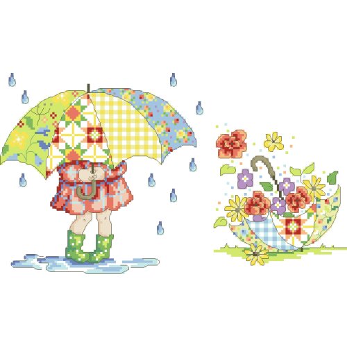 Rainy Day-Spring Flower Umbrella 39-27 Cross stitch Handmade 14CT Counted Canvas DIY,Cross-stitch kits,Embroidery