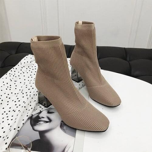 Elegant Brown Boots Women Fashion Ankle Boots Women 2020 Autumn Boots Women Sock Boots Ladies Slip on Black Boots Women Shoes