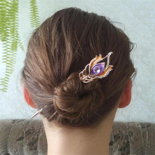 3 Color Enamel Peacock Feather Hair Sticks Girls Wedding Hair Jewelry Top Crystal Hairpin Hair ornaments Golden Hair Clip Gifts