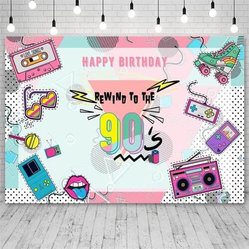 Avezano Photography Backdrops Happy Birthday Rewind To The 90s Radio Skates Backgrounds Photo Studio Photocall Photozone Decor