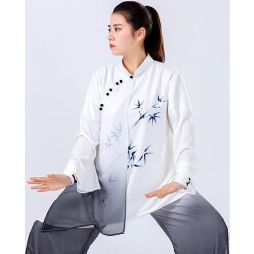Ombre Tai Chi Uniform Martial Arts Clothes Hand Painted Performance Costume Chinese Folk Kung Fu Outfit Morning Sportswear T2301