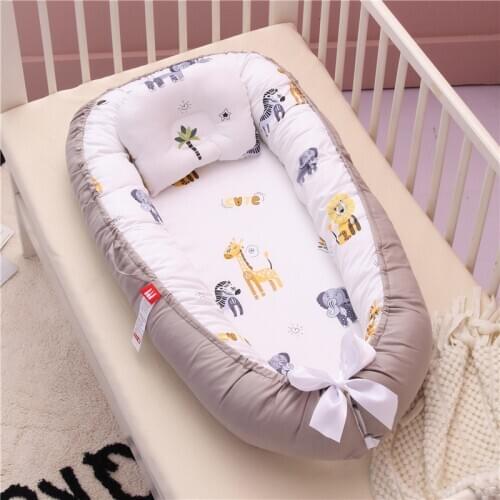 Cotton Babynest Newborn Baby Nest Bed Portable Crib Travel Bed Baby Nest Baby Lounge Bassinet Bumper with Pillow Cushion